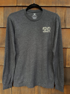 Charcoal grey unisex long sleeve. It features the words "MCREY MOTOCROSS CO" on the front left chest