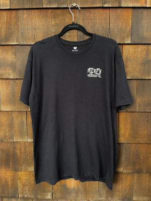 Black unisex short sleeve shirt. It features the words "MCREY MOTOCROSS CO" on the front left chest