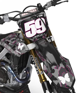 Honda CRF 250 X with grey and hot pink camo dirt bike graphics kit