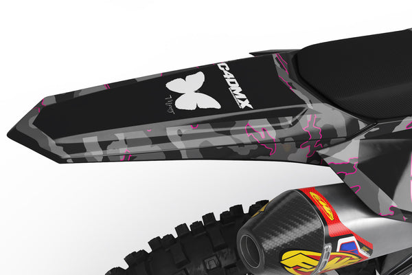 Honda CRF 250 X with grey and hot pink camo dirt bike graphics kit