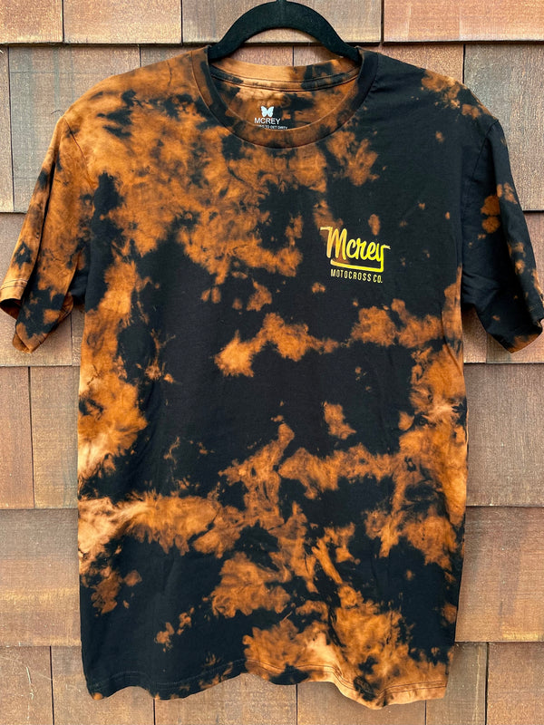 Unisex off-road apparel, black tie-dyed shirt with MCREY logo on front