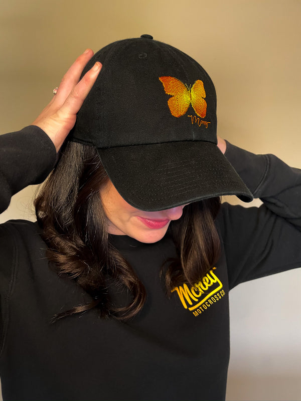 black baseball dad cap with butterfly
